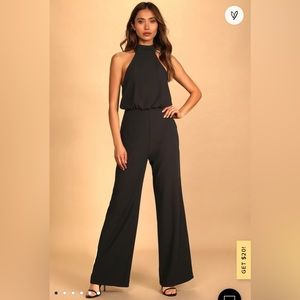 LuLus Moment for Life Black Halter Jumpsuit